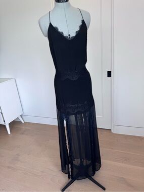 Black Lace-Trim Maxi Slip Dress